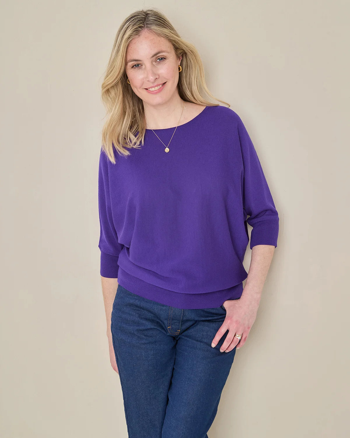 Gianna Batwing Style Merino Wool Jumper - Purple