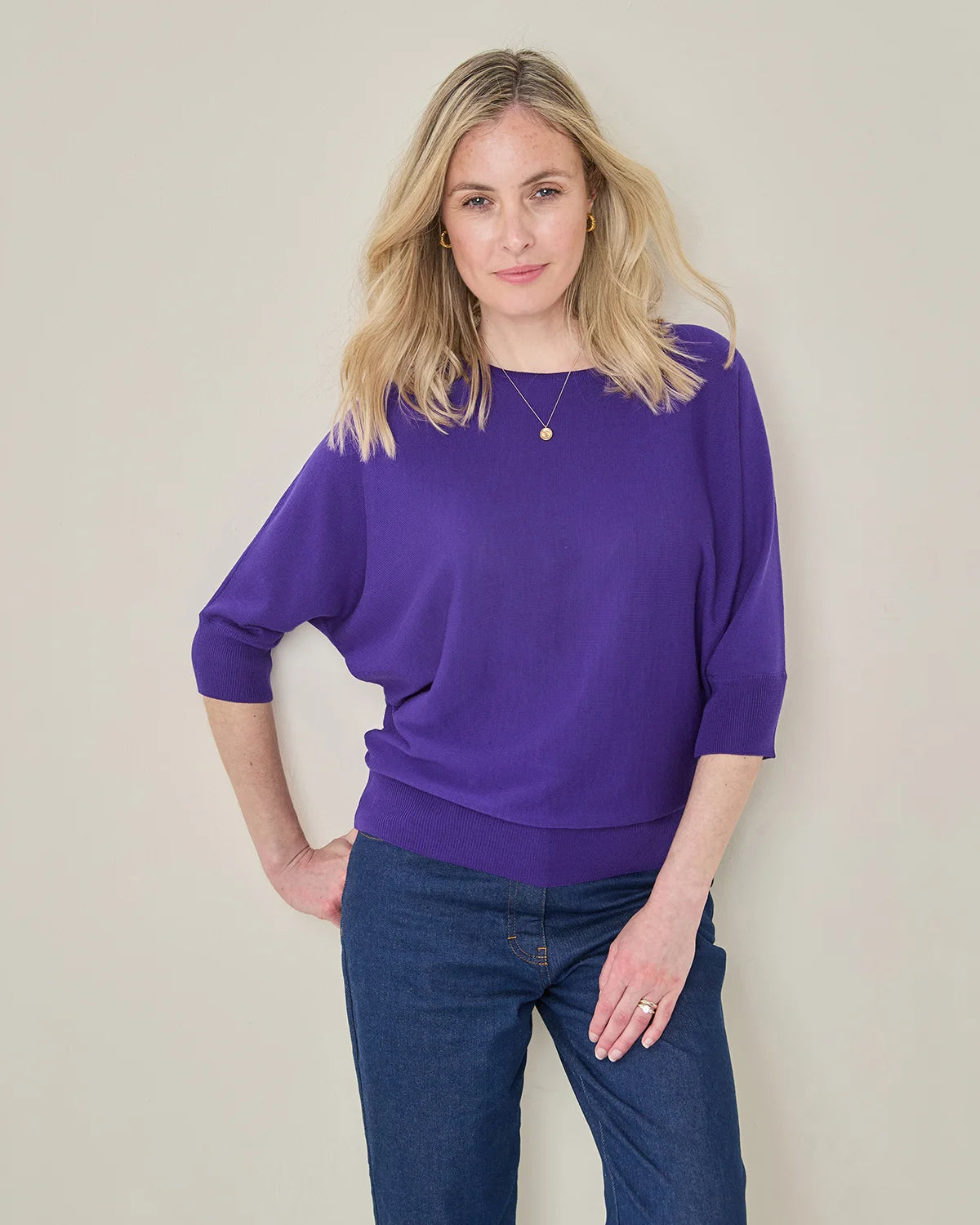 Gianna Batwing Style Merino Wool Jumper - Purple