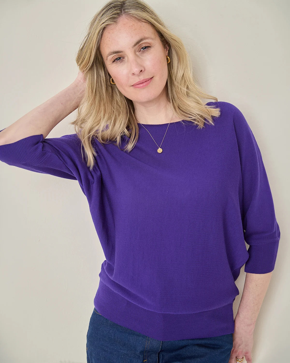 Gianna Batwing Style Merino Wool Jumper - Purple