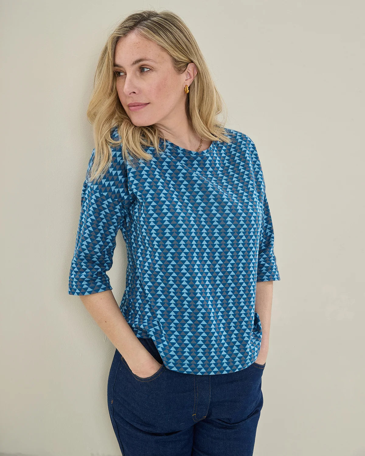 Patterned Crew Neck Dolman Sleeve Top - Glenda