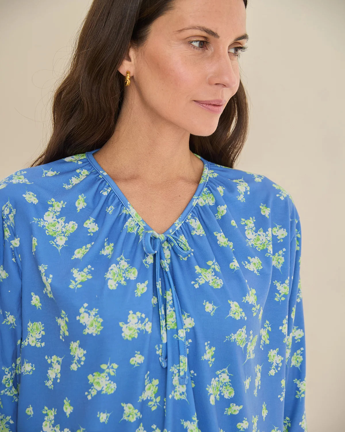 Greta Floral Tie Neck 3/4 Sleeved Top