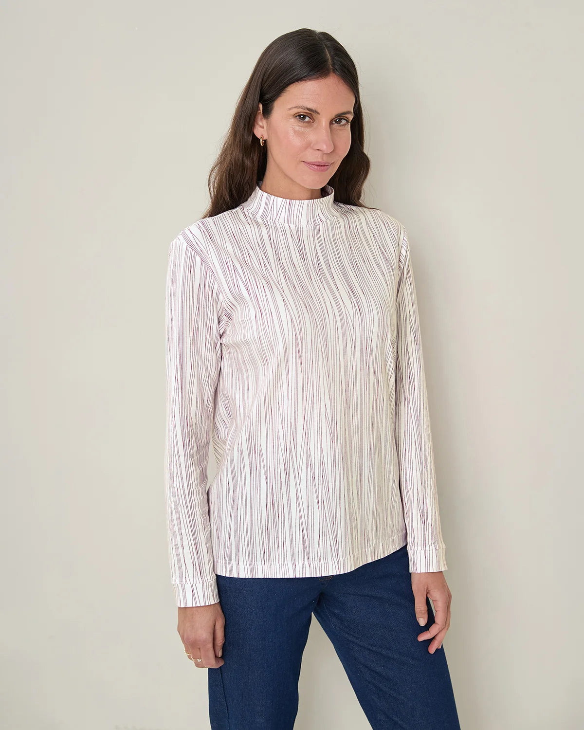 Printed Long Sleeved Cotton Turtle Neck Top - Harlow