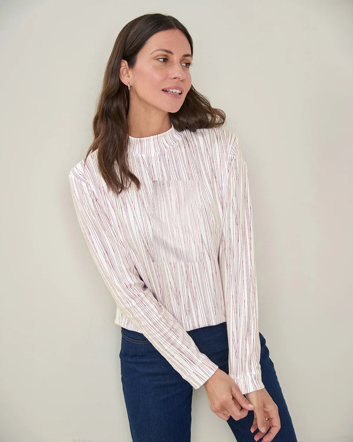 Printed Long Sleeved Cotton Turtle Neck Top - Harlow