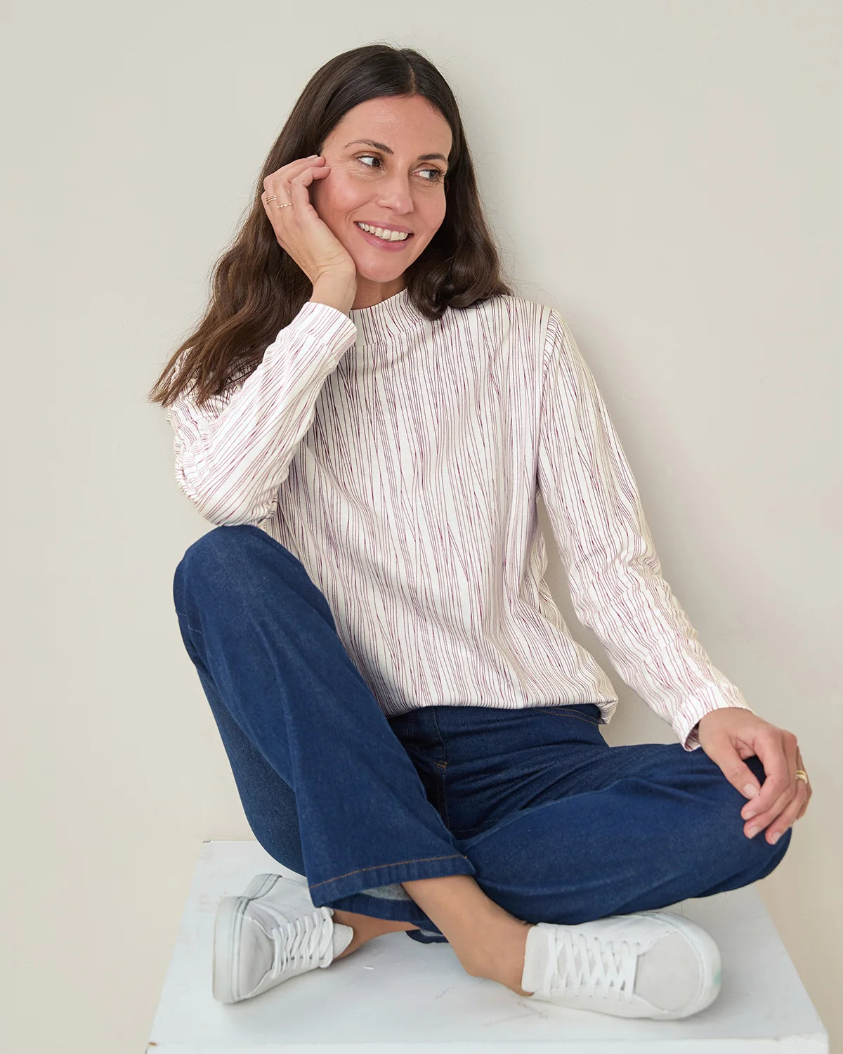 Printed Long Sleeved Cotton Turtle Neck Top - Harlow