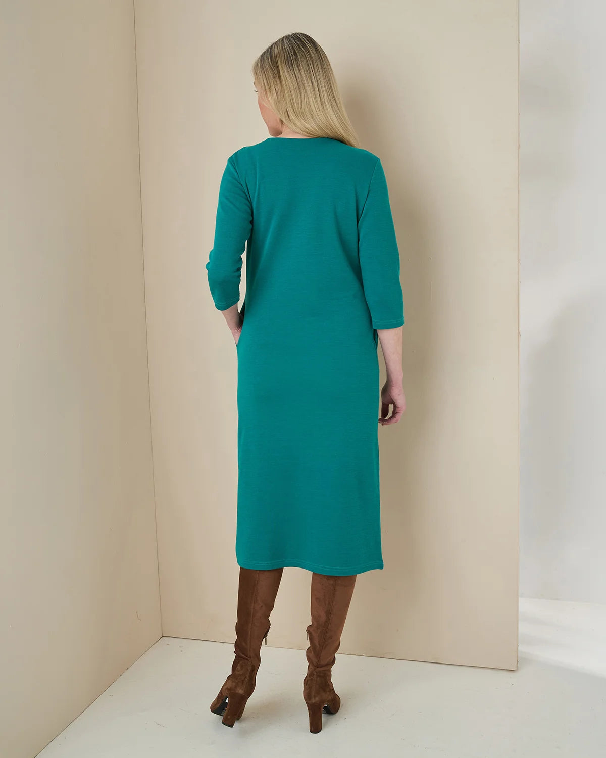 Isla Wool Blend Pull On 3/4 Sleeve Dress - Emerald