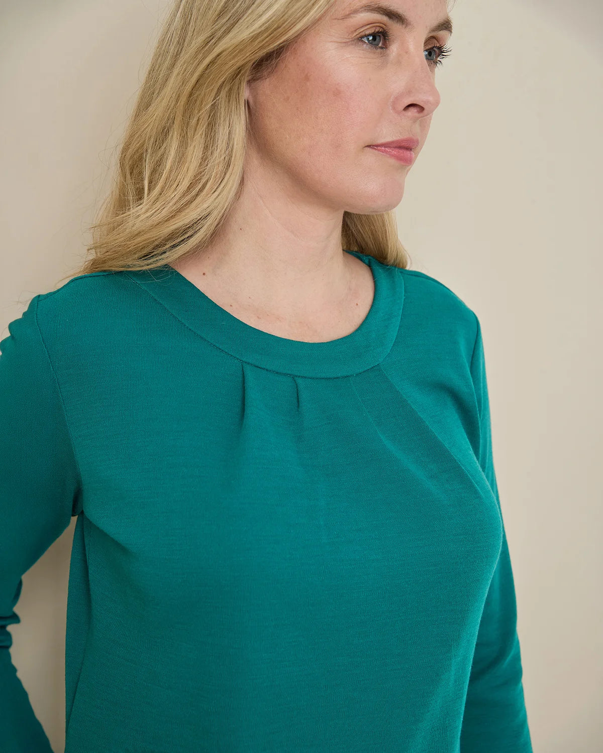 Isla Wool Blend Pull On 3/4 Sleeve Dress - Emerald