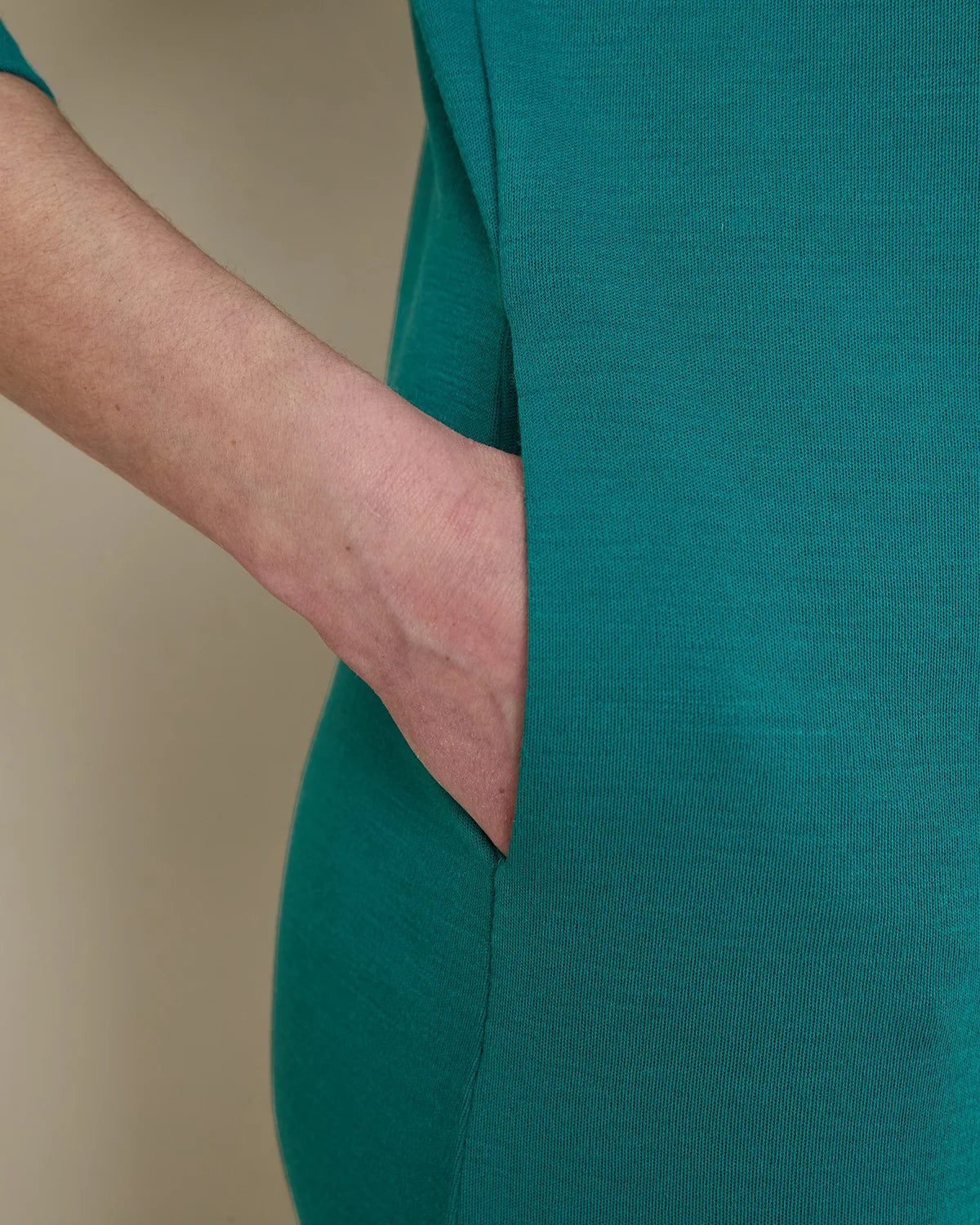 Isla Wool Blend Pull On 3/4 Sleeve Dress - Emerald