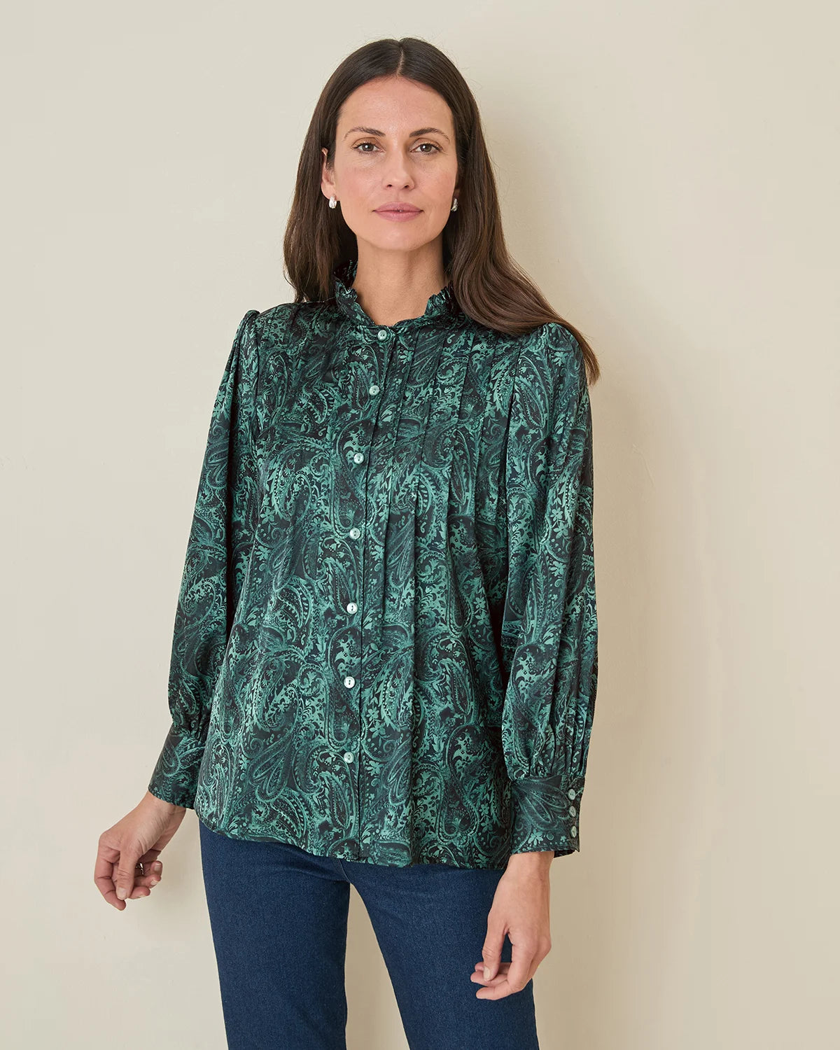 Jane Pie Frill Detail Pintuck Long Sleeve Blouse