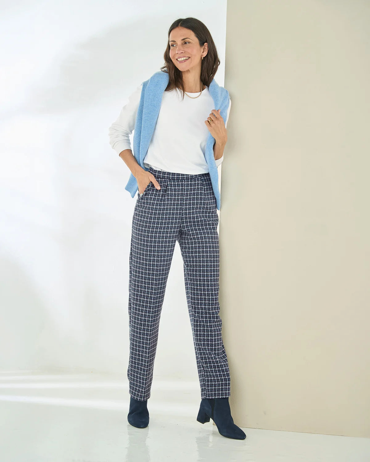 Laverne checked Wool Mix Pull On Trousers