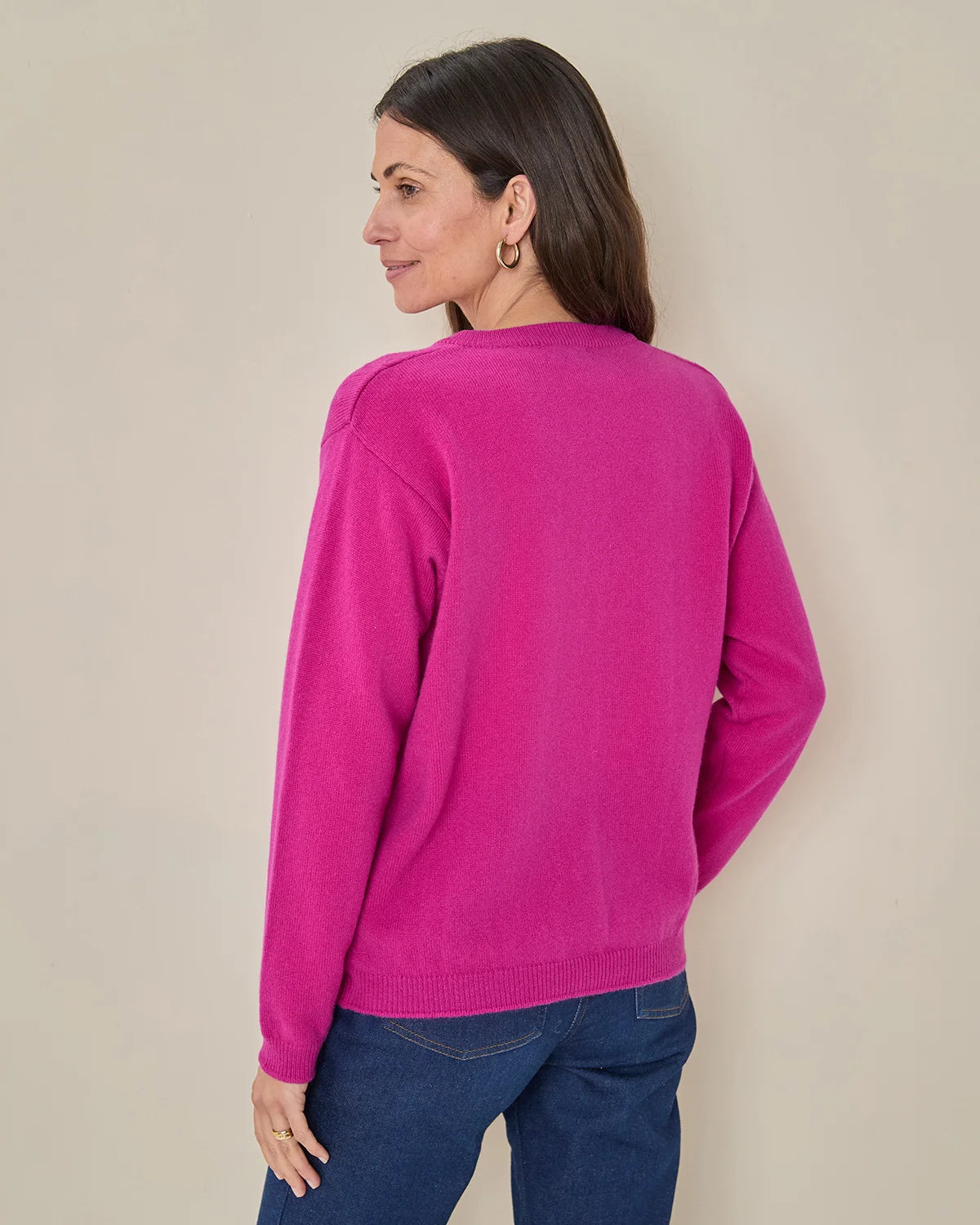 Lambswool Cable Cardigan - Magenta