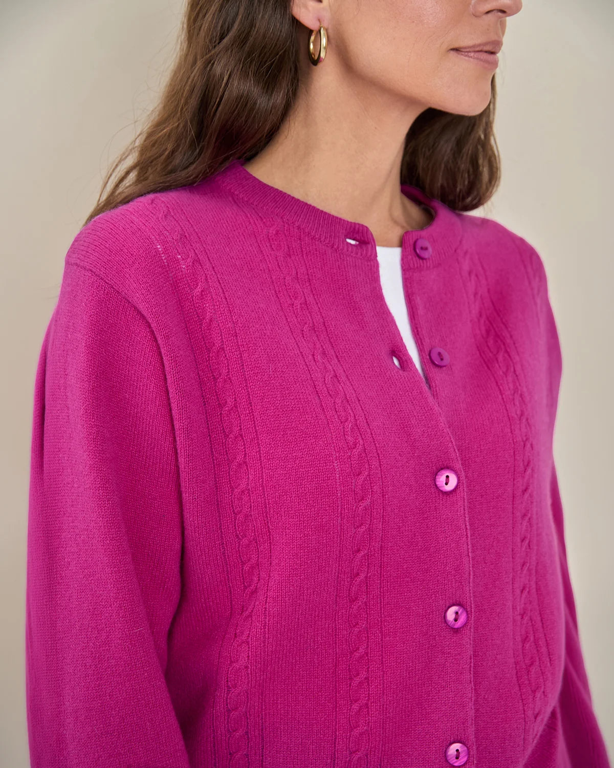Lambswool Cable Cardigan - Magenta