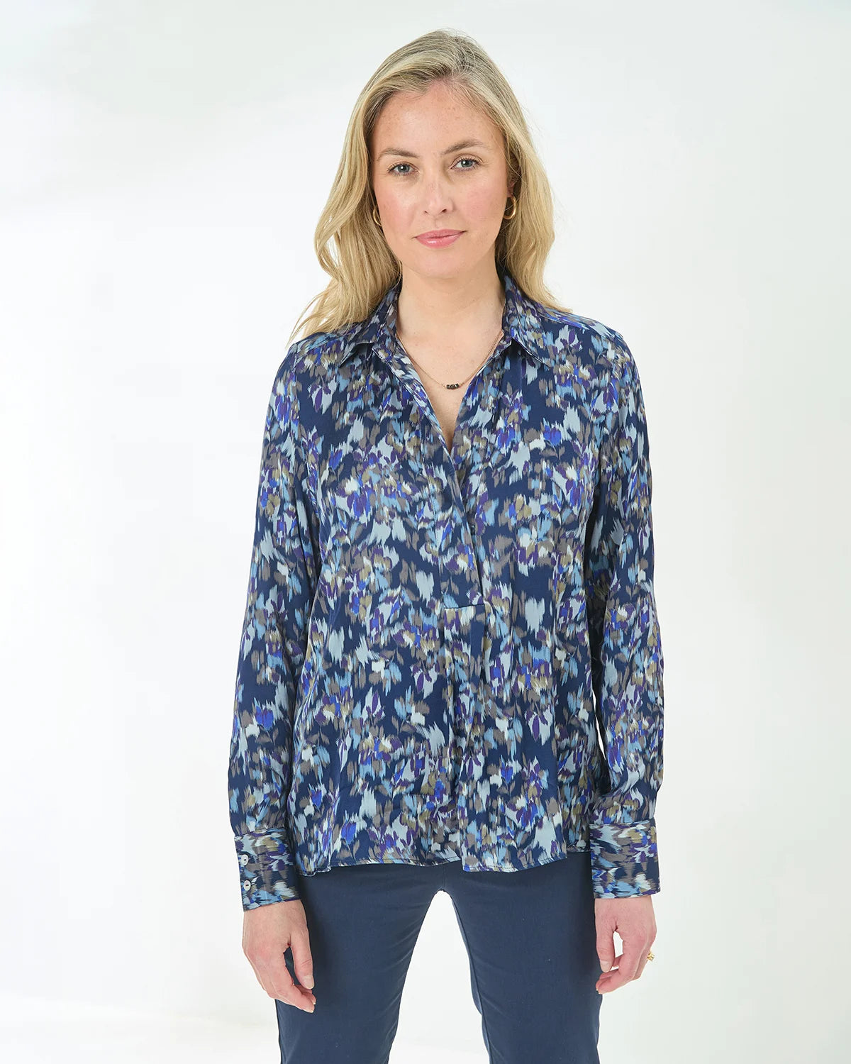 Marina Patterned Viscose Long Sleeve Blouse