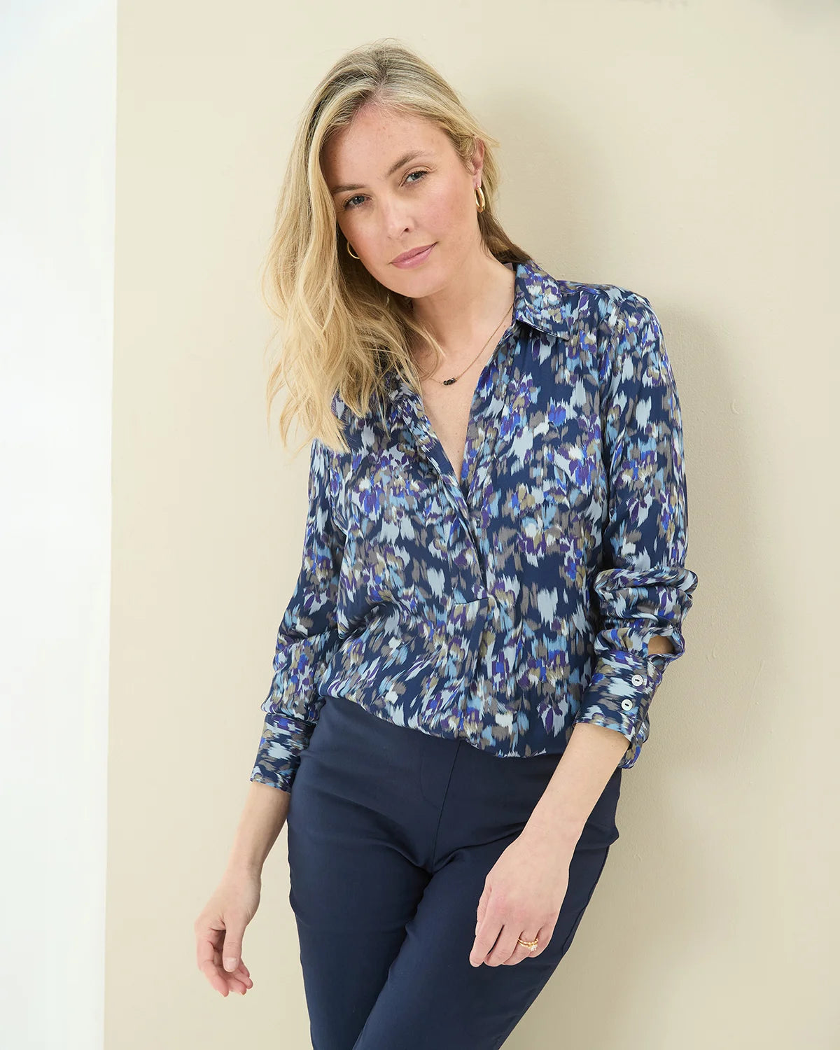 Marina Patterned Viscose Long Sleeve Blouse
