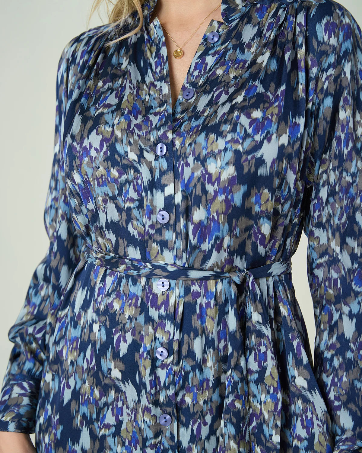 Marina Patterned Viscose Long Sleeve Shirt Dress