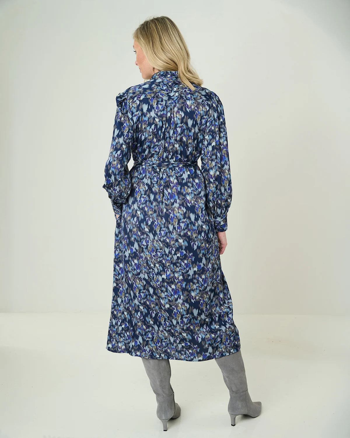 Marina Patterned Viscose Long Sleeve Shirt Dress