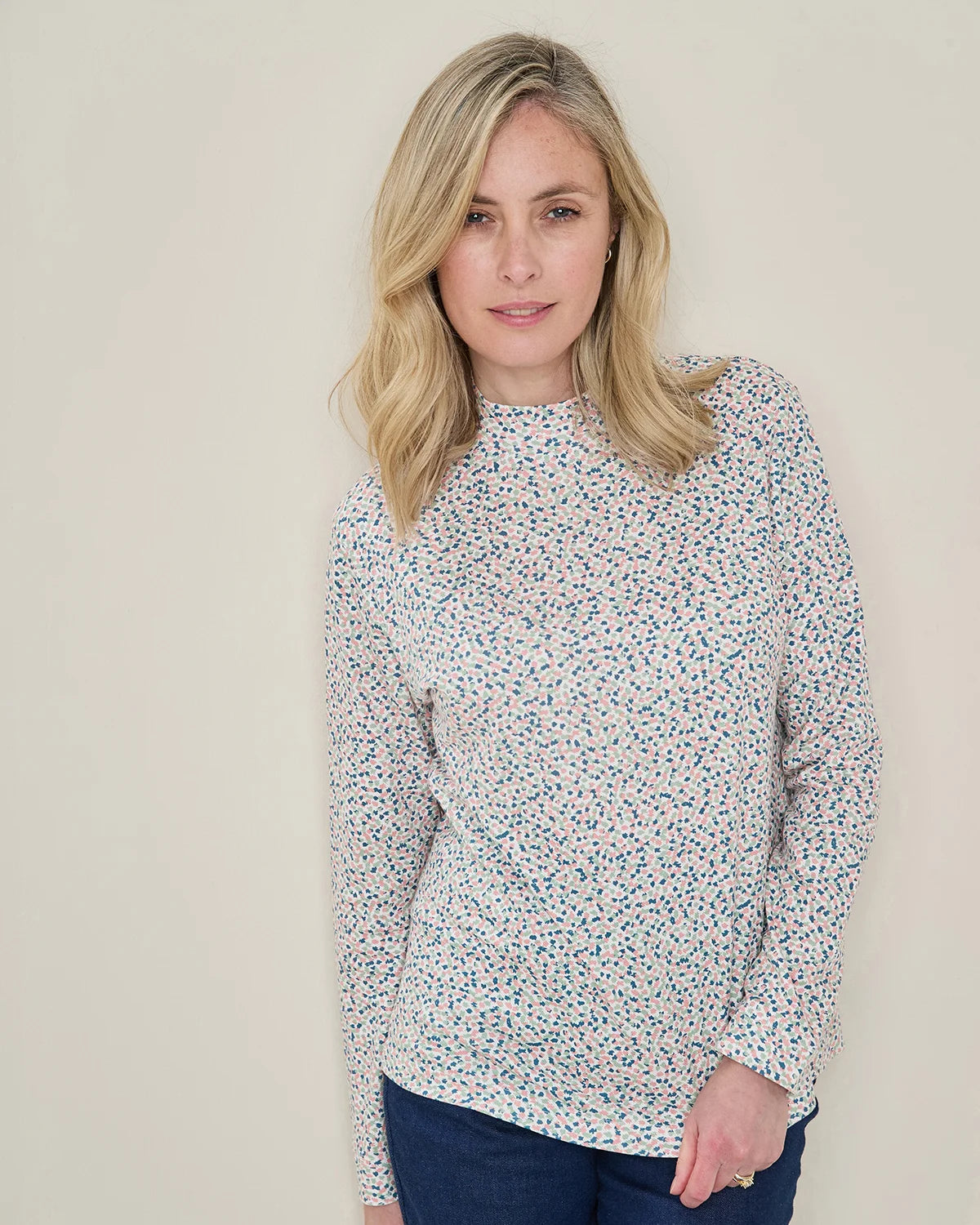 Printed Long Sleeved Cotton Turtle Neck Top - Matilda