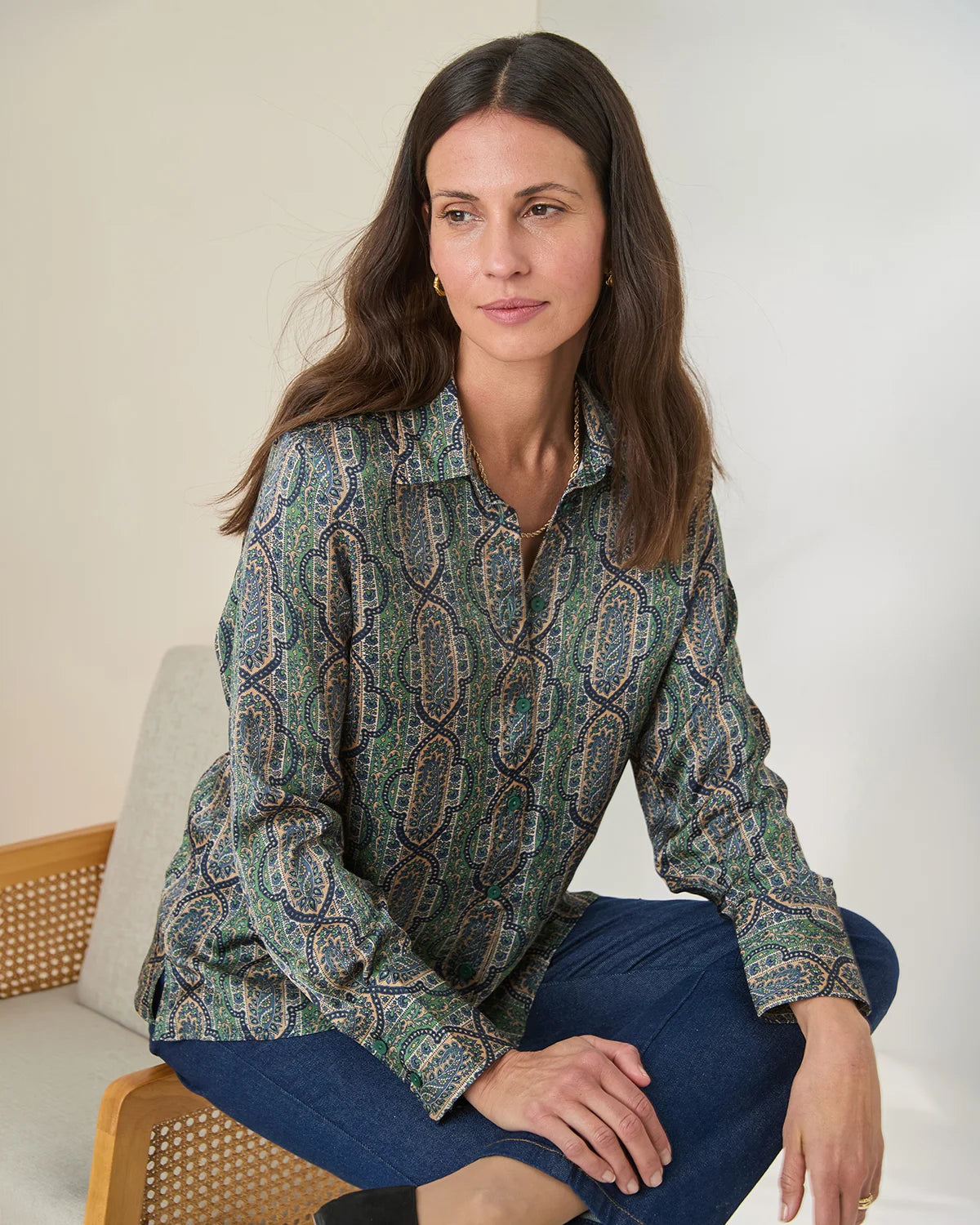 Miriam Patterned Pure Viscose Long Sleeve Blouse