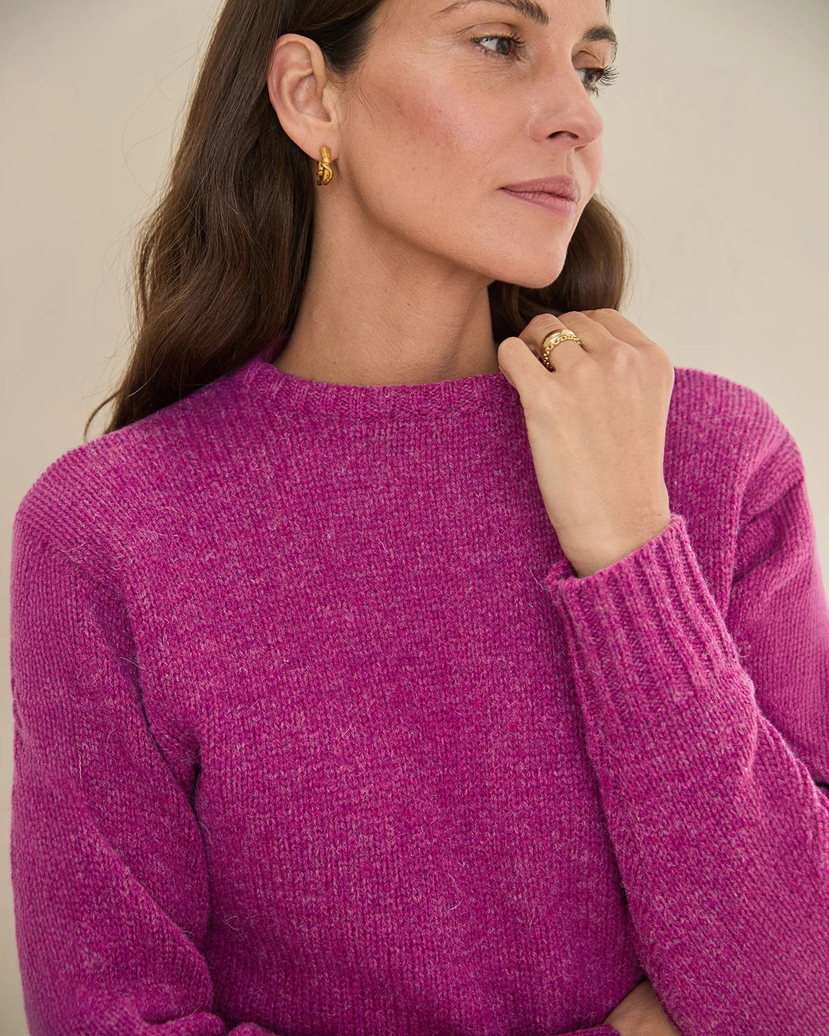Shetland Wool Crew Neck Jumper - Mulberry