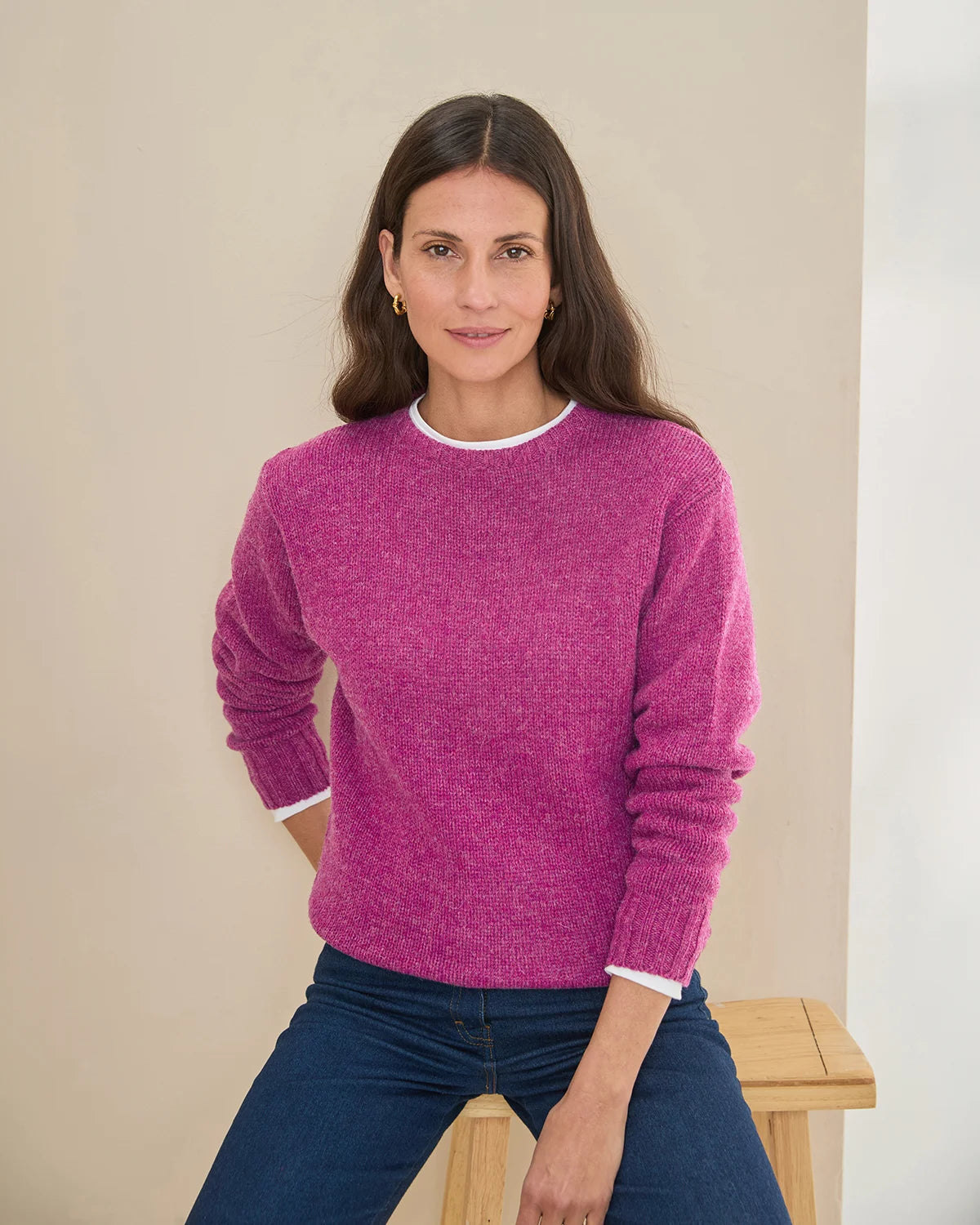 Shetland Wool Crew Neck Jumper - Mulberry