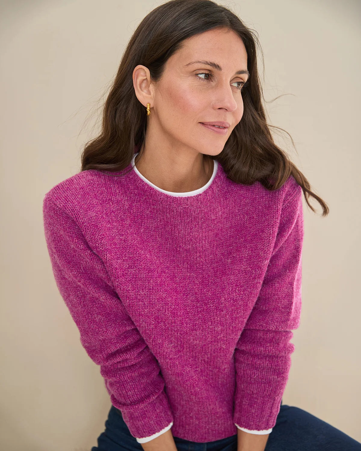 Shetland Wool Crew Neck Jumper - Mulberry