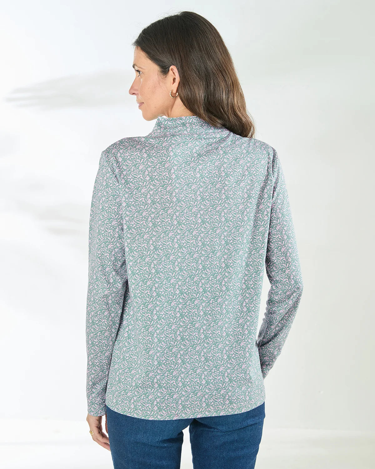Printed Long Sleeved Cotton Turtle Neck Top - Natalie