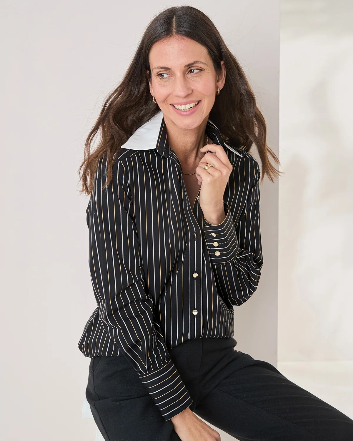 Odette Pure Cotton Long Sleeved Striped Blouse