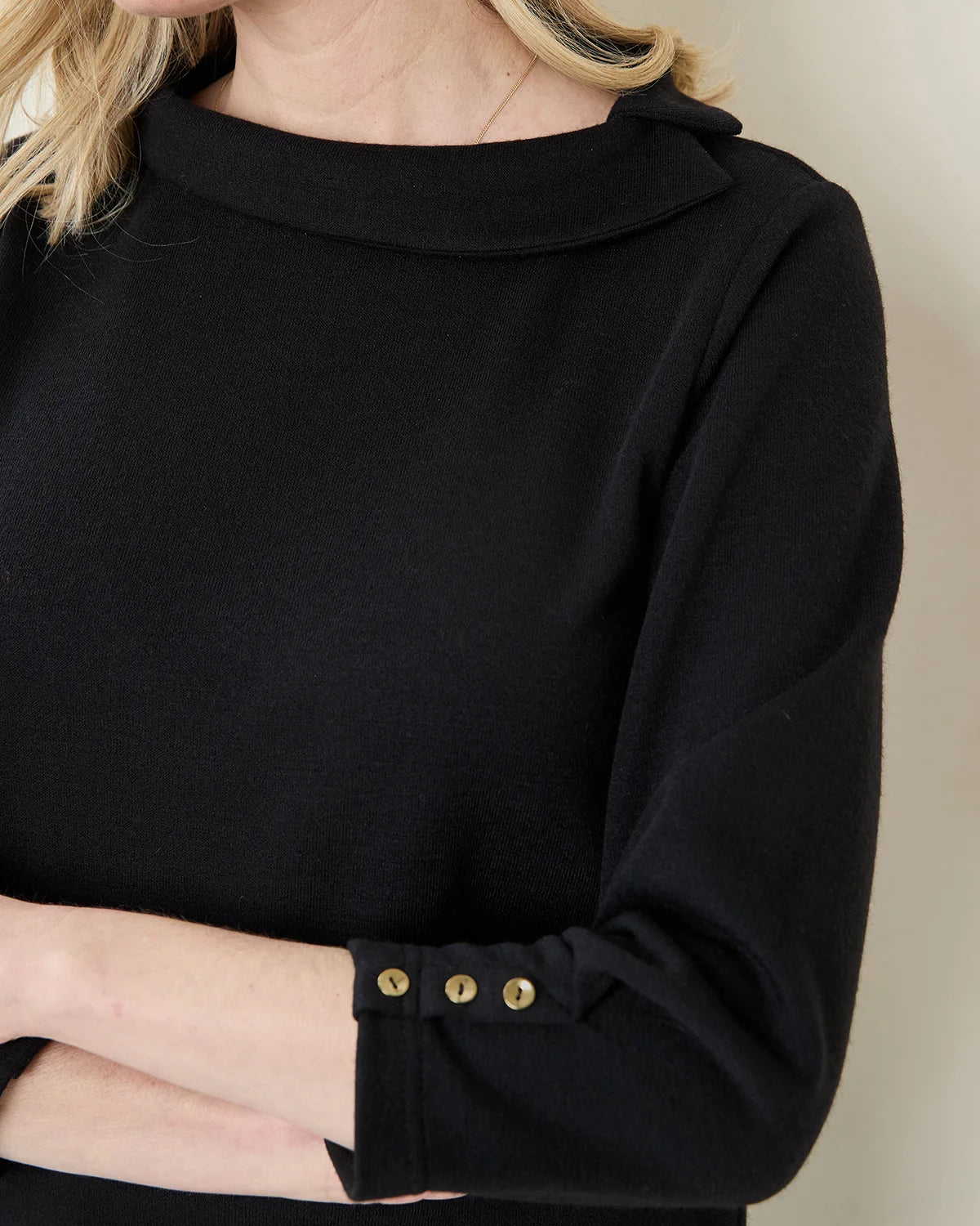 Peggy 3/4 Sleeve Boat Neck Top - Black