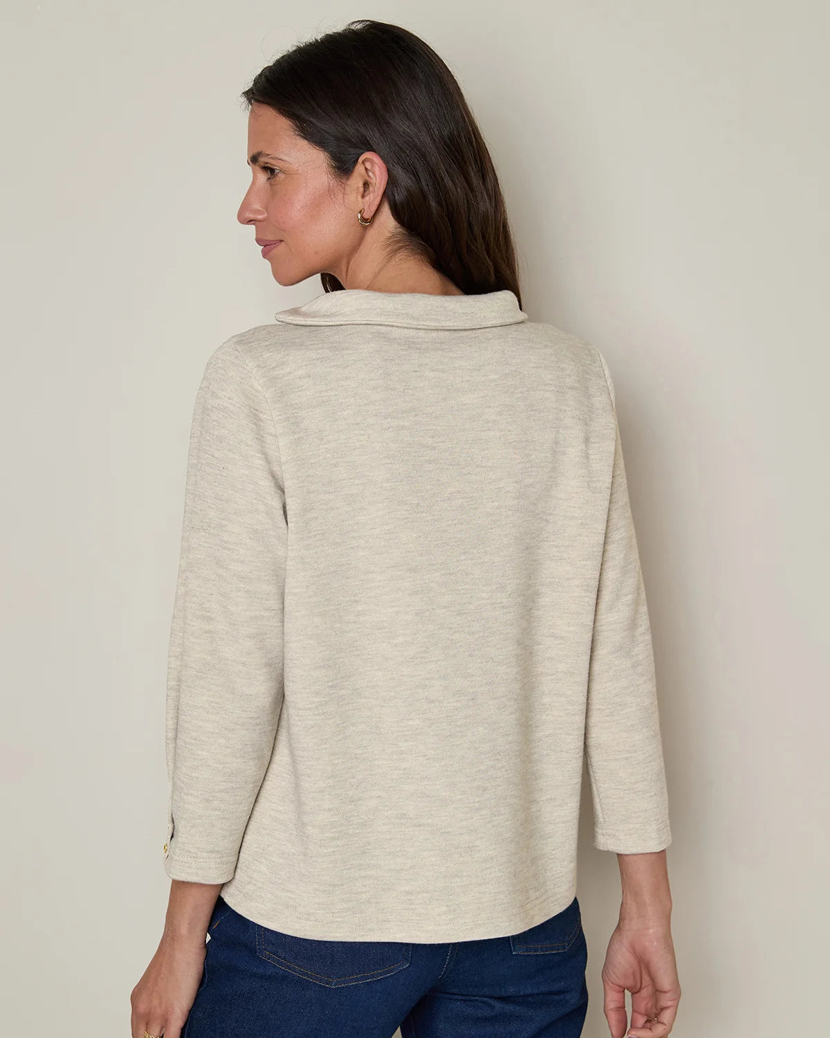 Peggy 3/4 Sleeve Boat Neck Top - Oatmeal