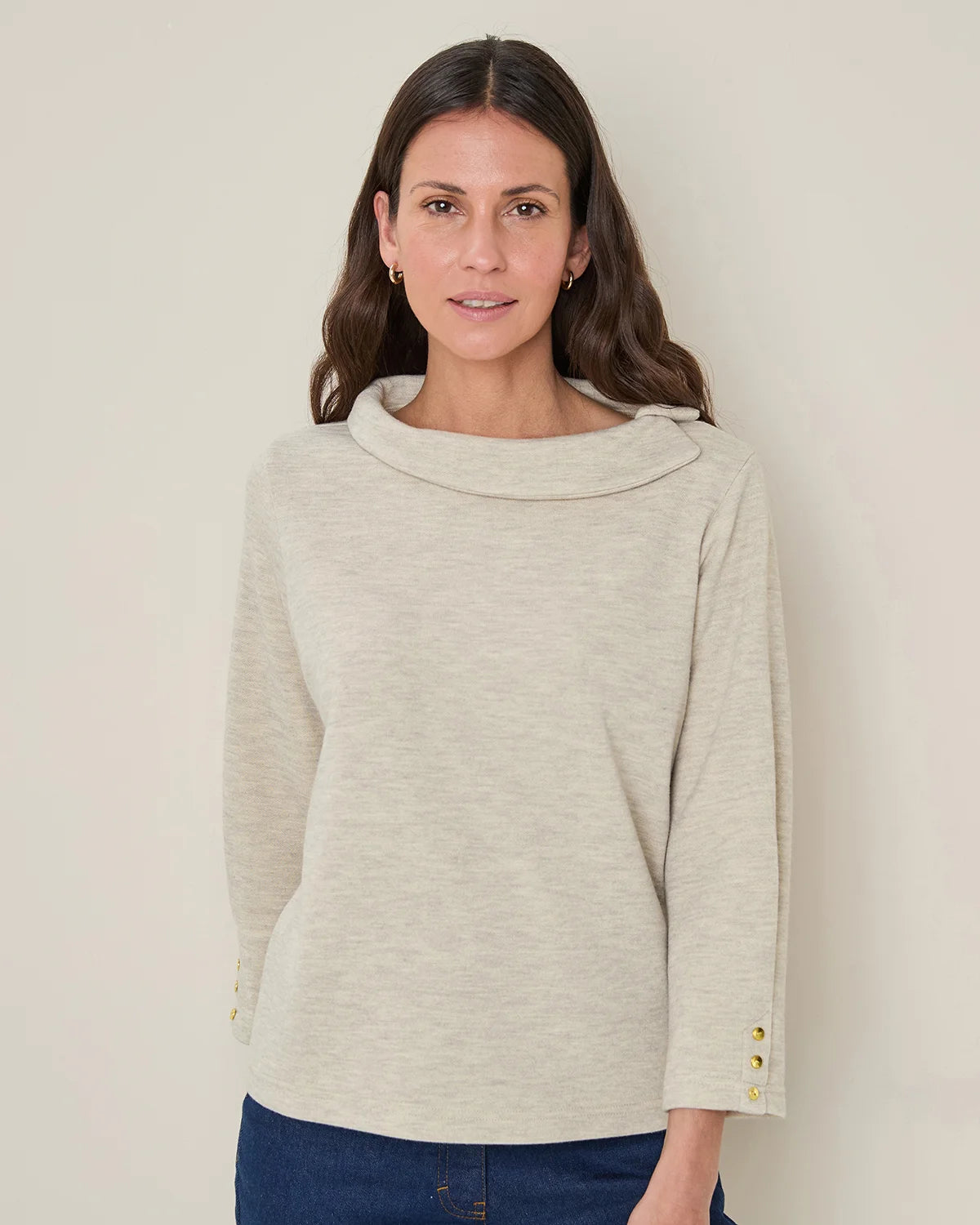 Peggy 3/4 Sleeve Boat Neck Top - Oatmeal
