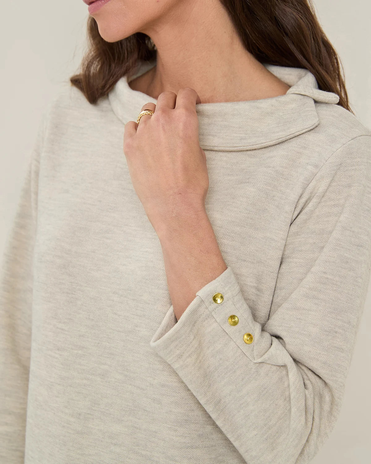 Peggy 3/4 Sleeve Boat Neck Top - Oatmeal