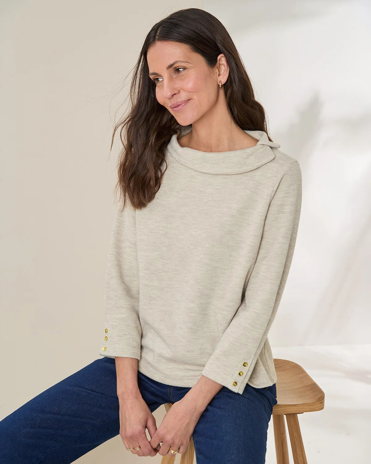 Peggy 3/4 Sleeve Boat Neck Top - Oatmeal