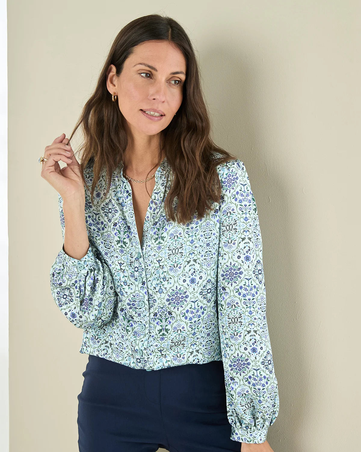 Rhonda Floral Pure Viscose Long Sleeve Blouse