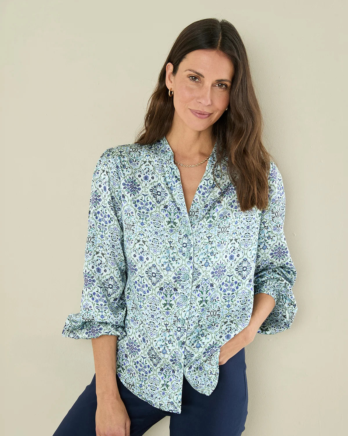 Rhonda Floral Pure Viscose Long Sleeve Blouse