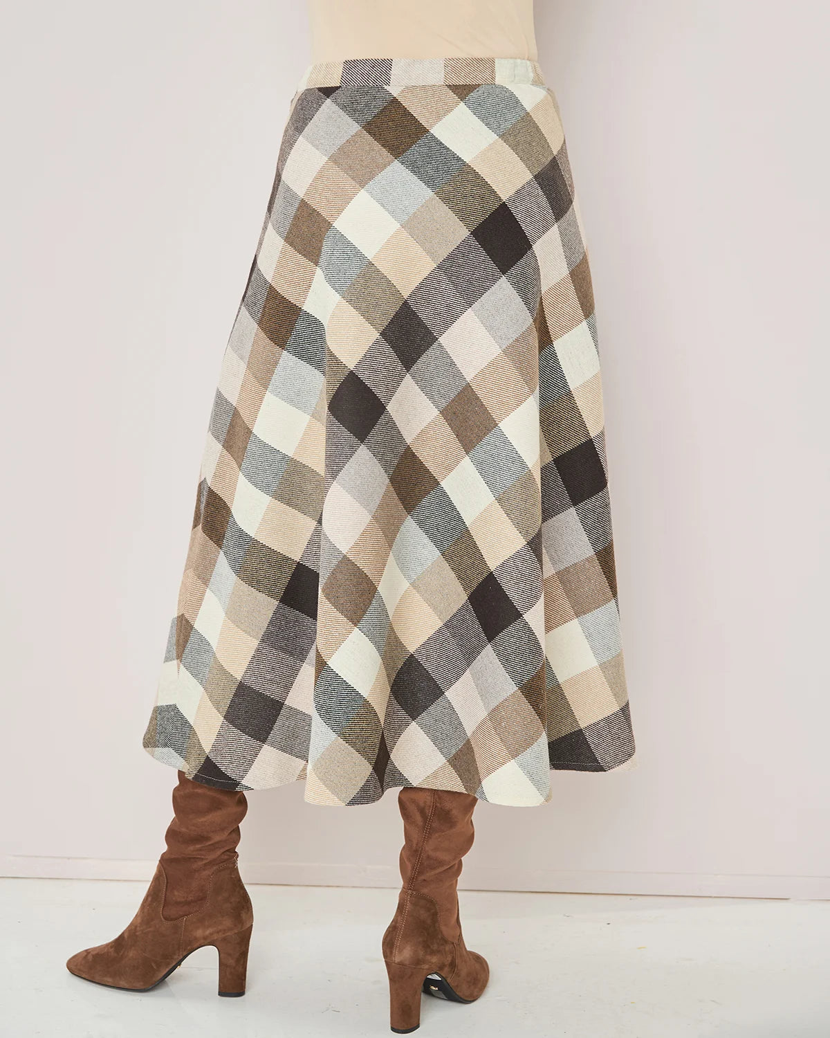 Roberta Checked Wool Mix  A Line Skirt