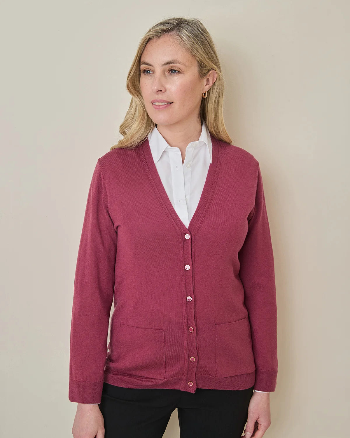 Merino Wool Cardigan - Rosewood