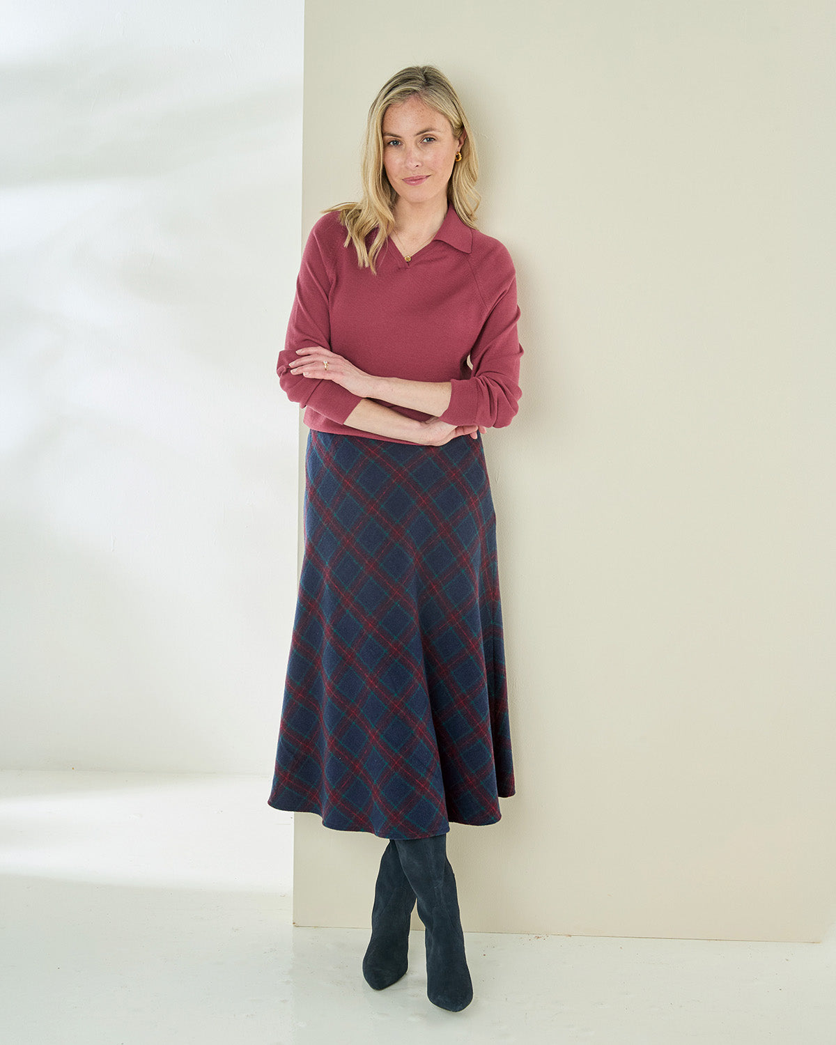 Lorraine Checked Wool Mix A Line Skirt