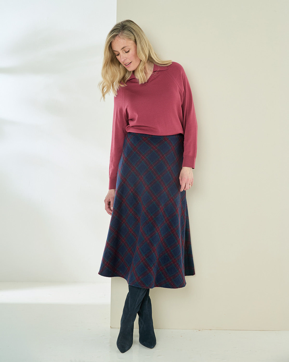 Lorraine Checked Wool Mix A Line Skirt