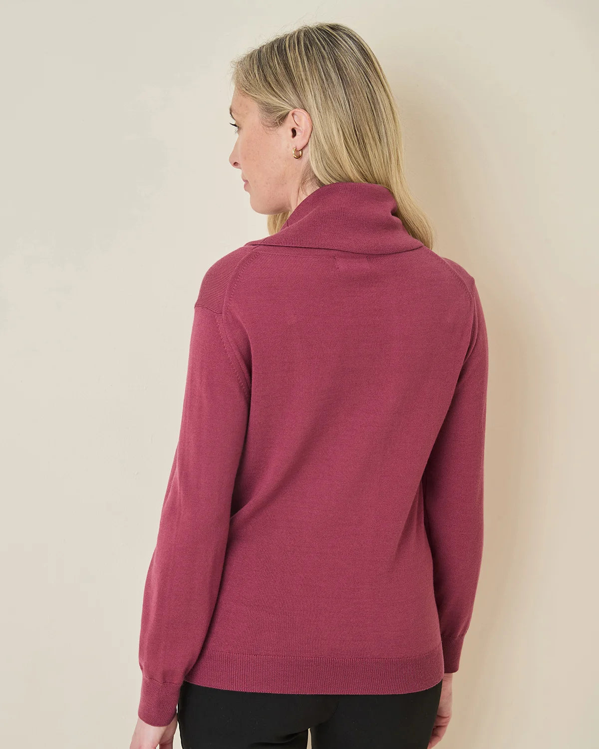 Merino Wool Cowl Neck Jumper - Rosewood