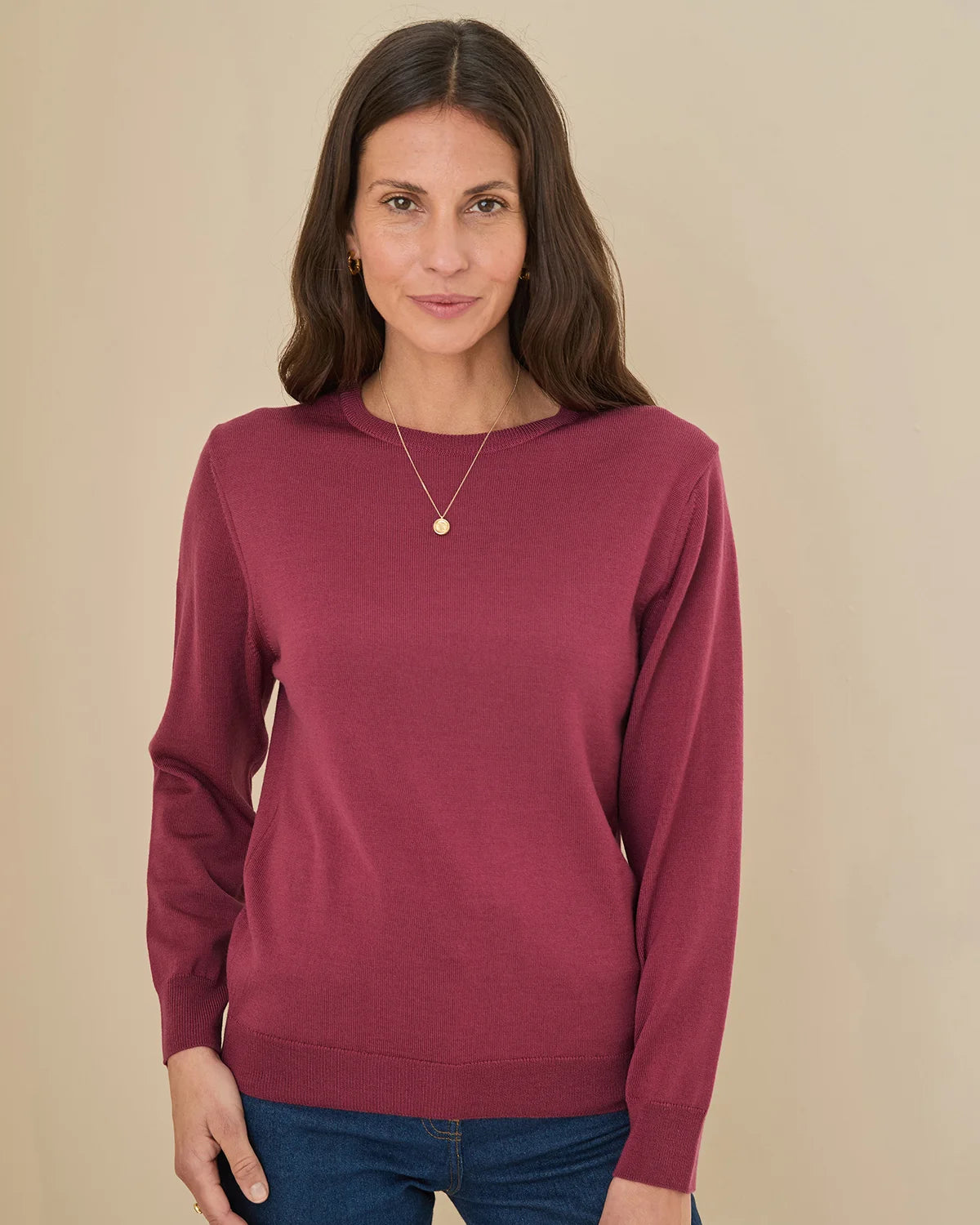 Merino Wool Crew Neck Jumper - Rosewood