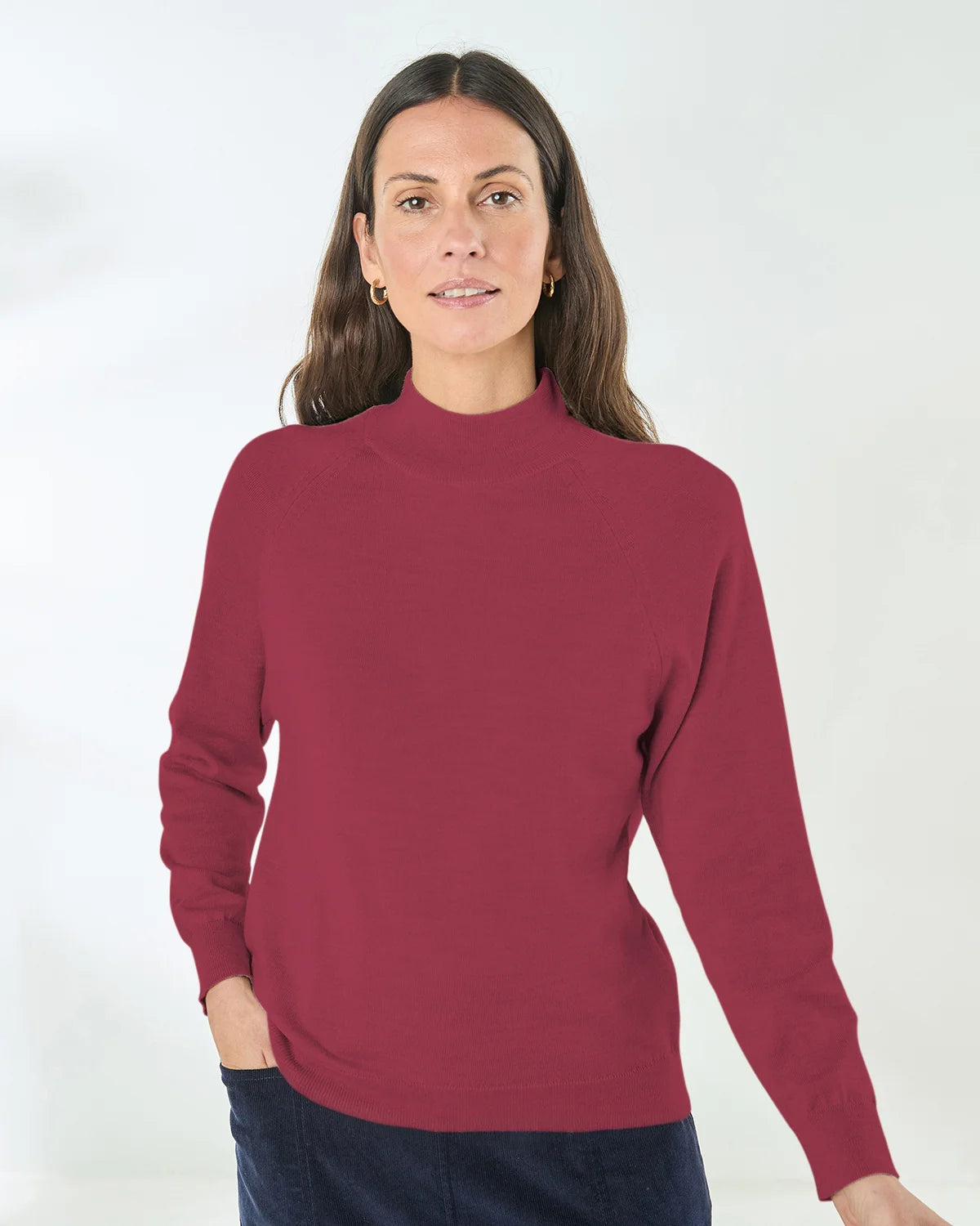 Merino Wool Turtle Neck Jumper - Rosewood