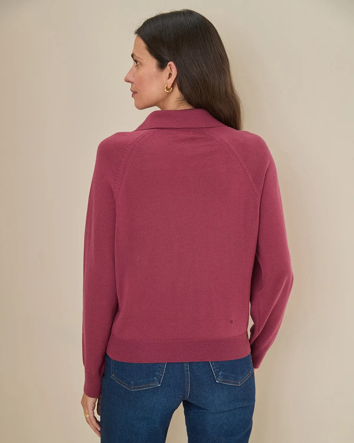 Merino Collared V Neck Jumper - Rosewood