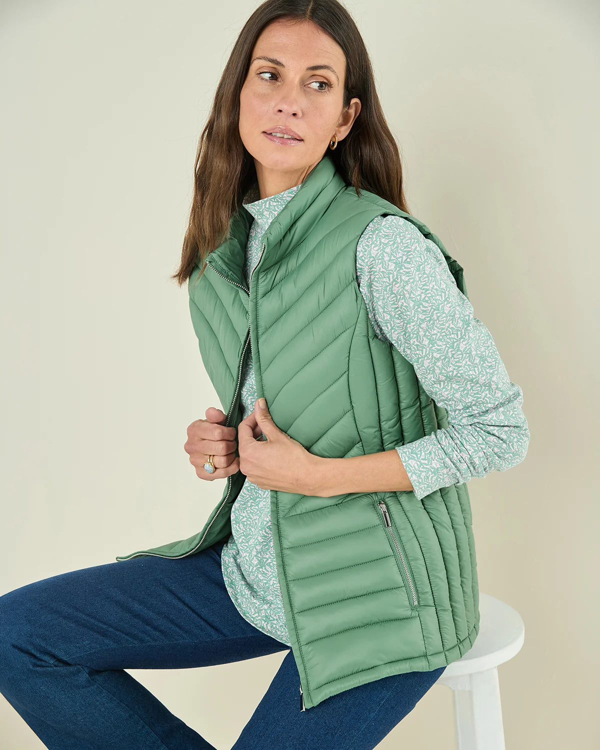 Lightly Padded Quilted Gilet - Sage
