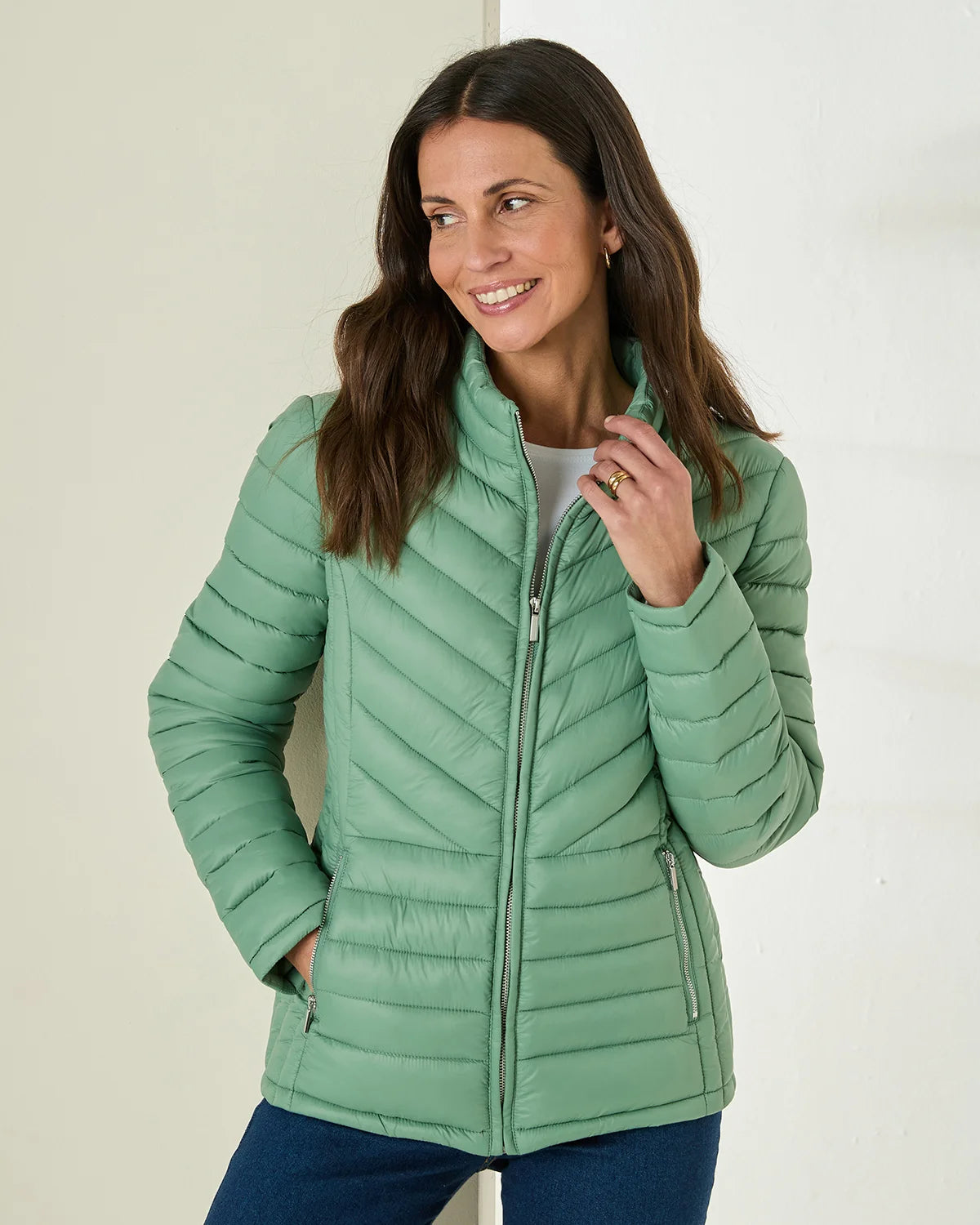 Lightly Padded Quilted Jacket - Sage
