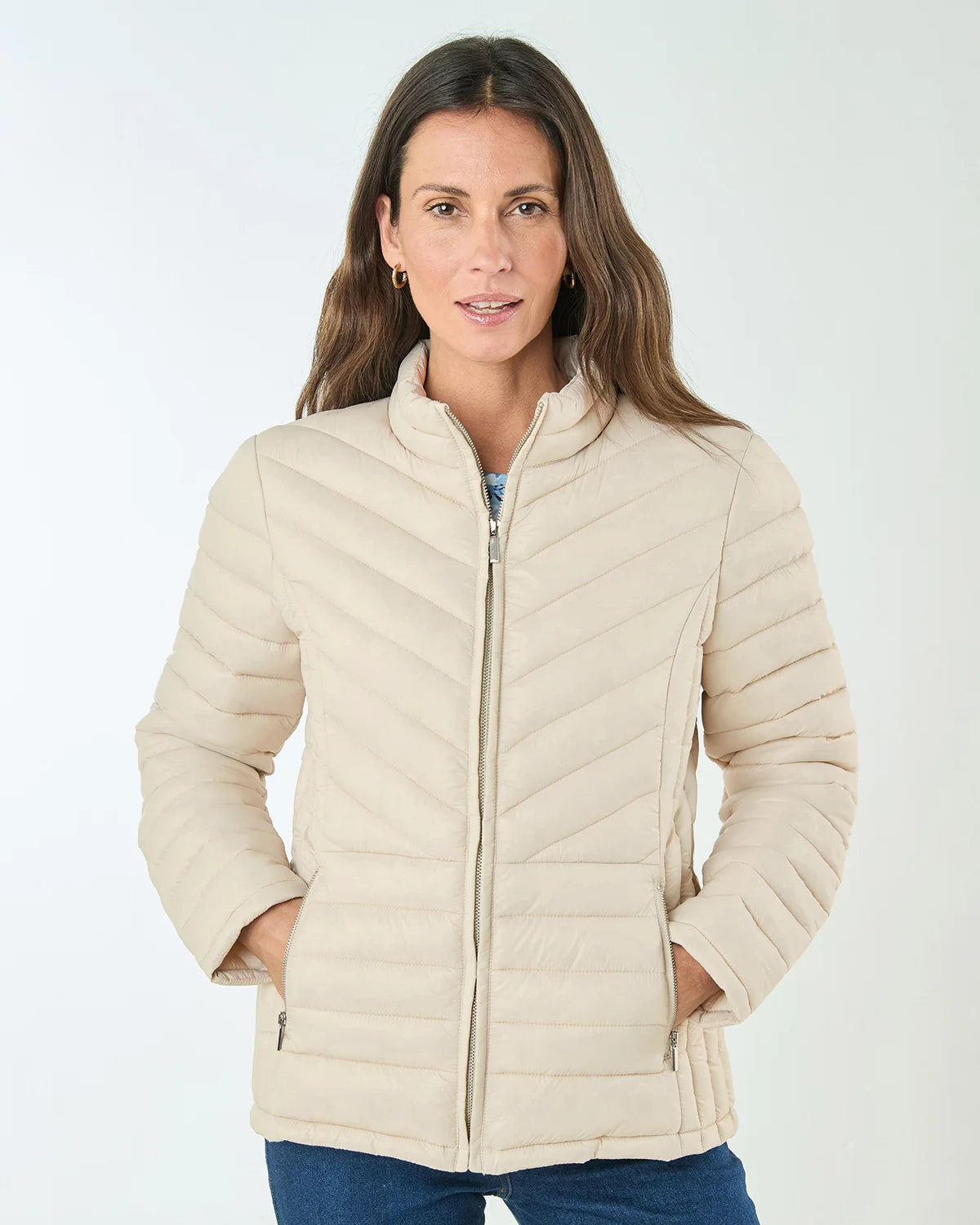 Lightly Padded Quilted Jacket - Stone