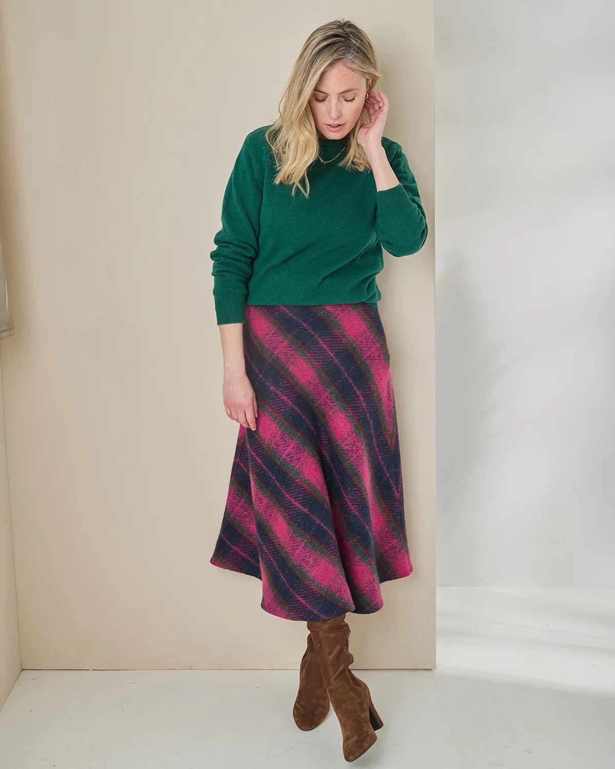 Tammy Lined Checked Wool Rich  A Line Skirt