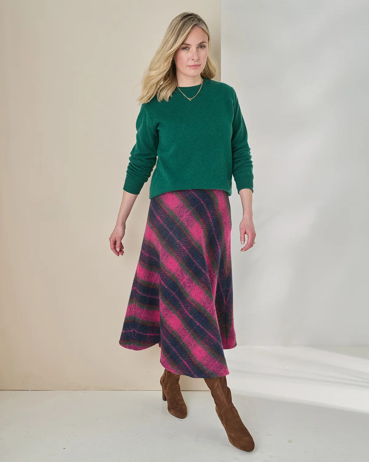 Tammy Lined Checked Wool Rich  A Line Skirt
