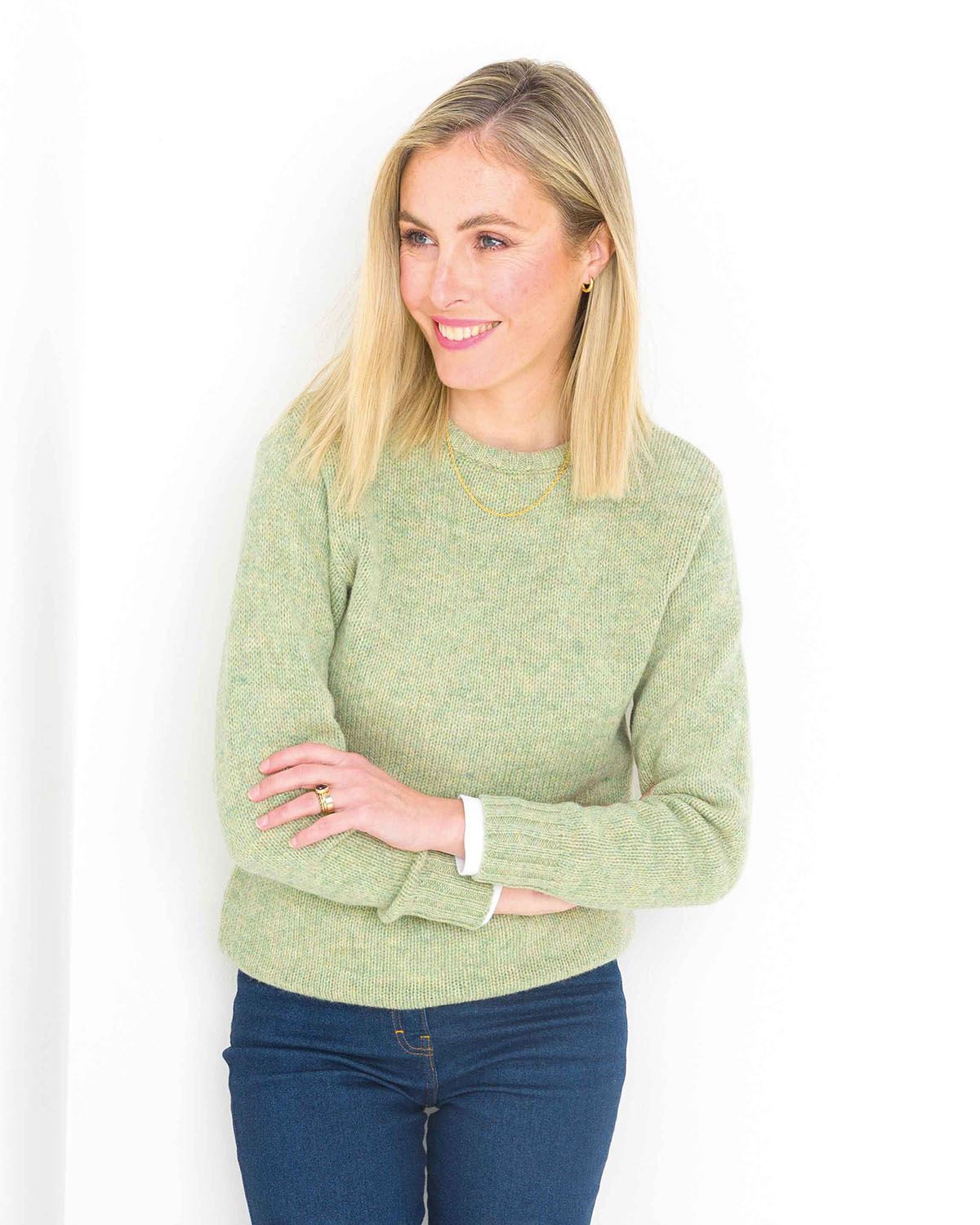 Shetland Wool Crew Neck Jumper - Willow - The Classic Boutique