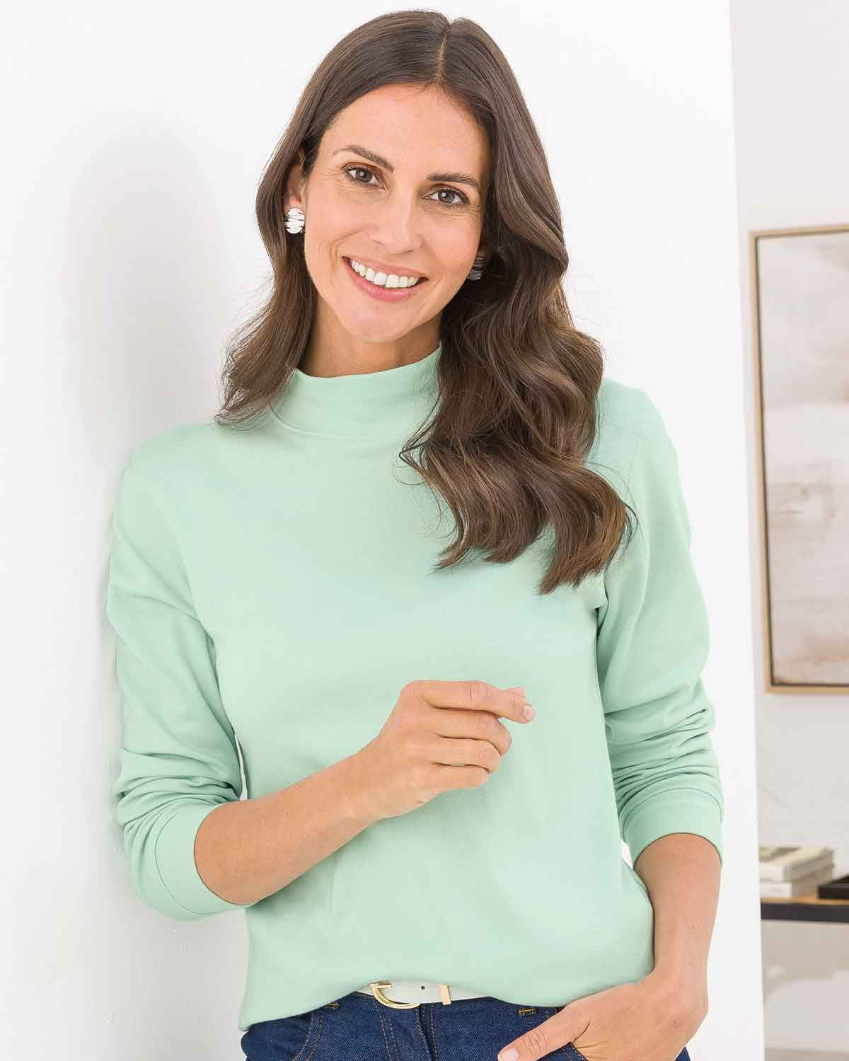 Cotton Turtle Neck Tops - Mint - The Classic Boutique