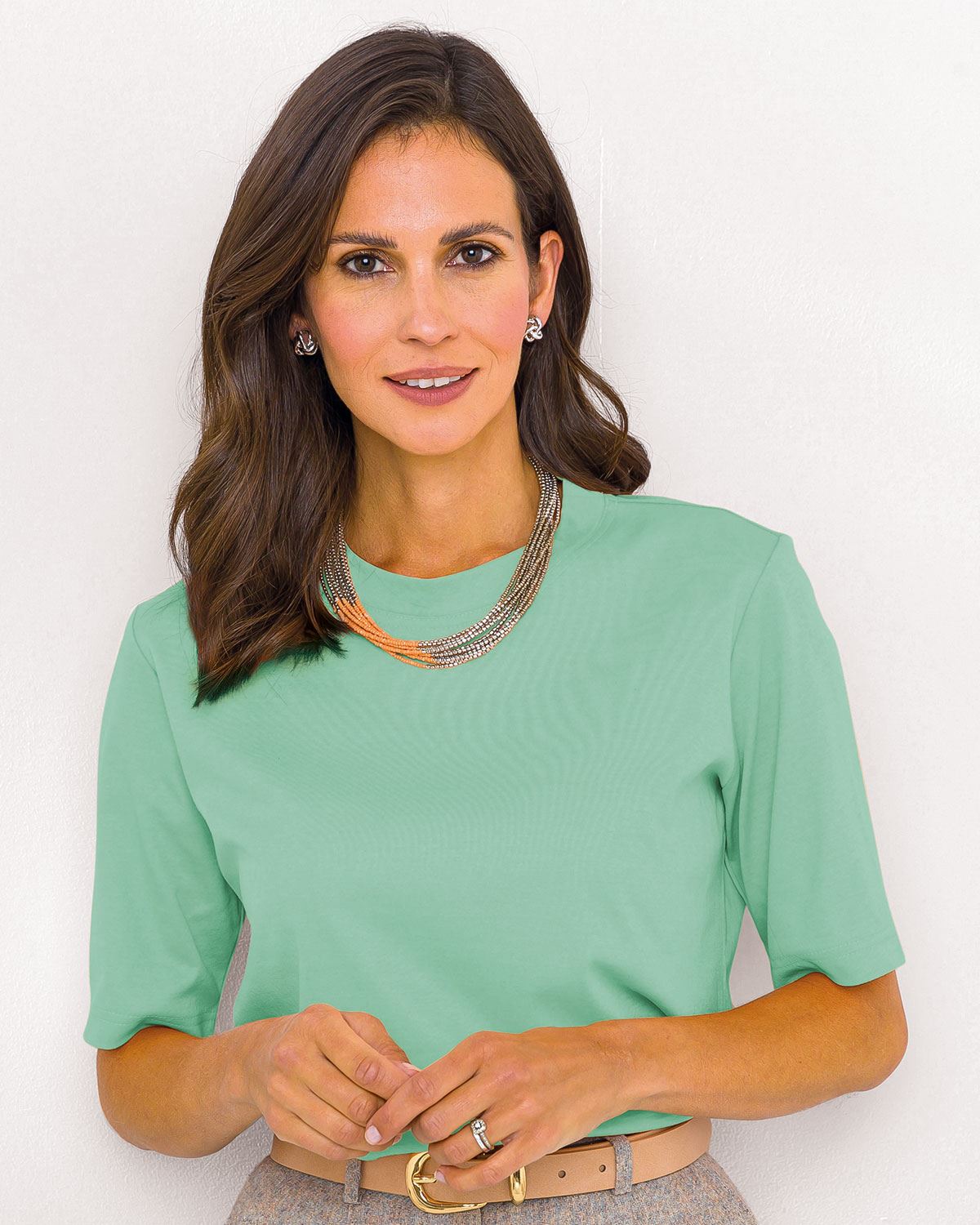 Silky Cotton Crew Neck Top - Spearmint - The Classic Boutique