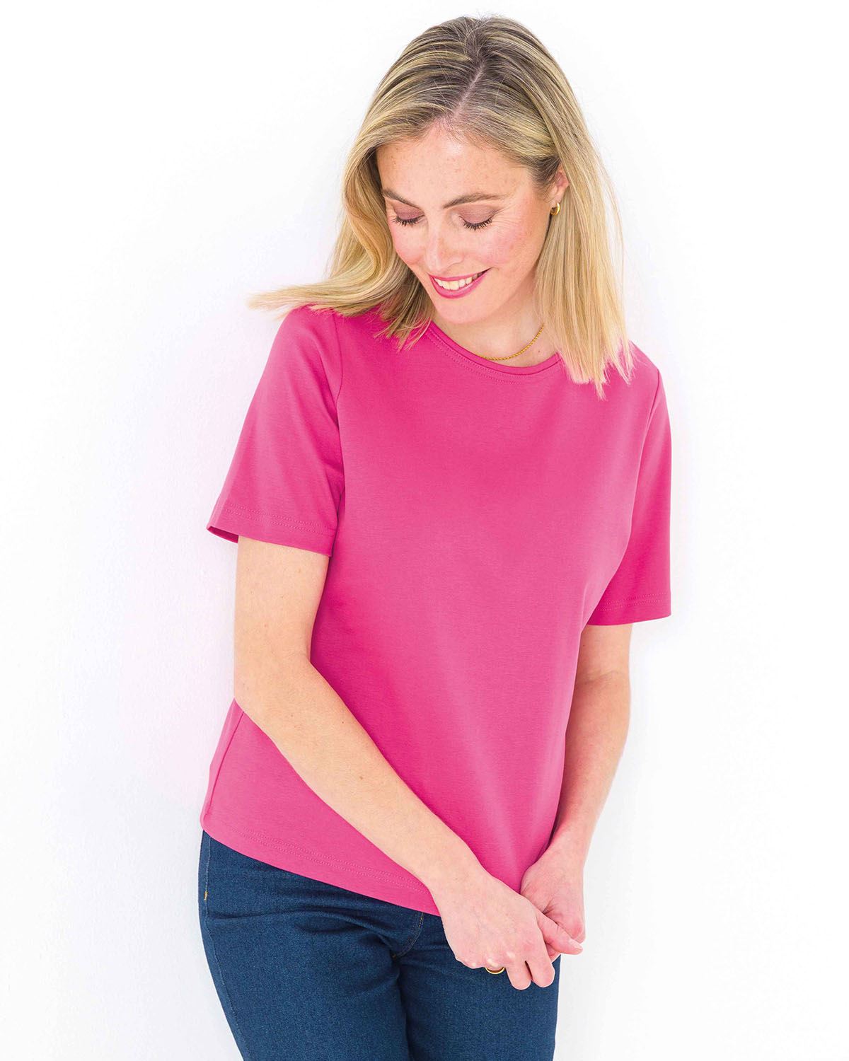 Silky Cotton Crew Neck Top - Raspberry - The Classic Boutique